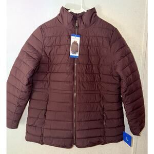 Nautica Size Large Quilted Puffer Jacket Full Zip Burgandy Adjustable Waist